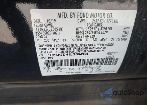 2020 Ford Explorer Xlt из США, поврежденный, VIN 1FMSK7DH1LGB04953